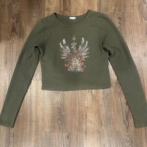 Garage Olive Graphic Crop Top